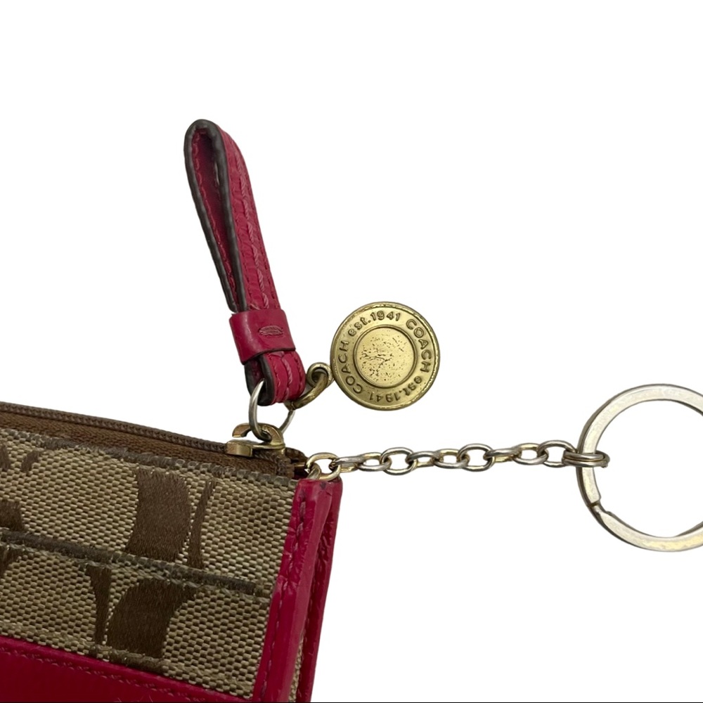 PURSE AND WALLET: COACH 2-Way Signature Khaki & Pink File Bag & Keychain Wallet - Picture 8 of 11